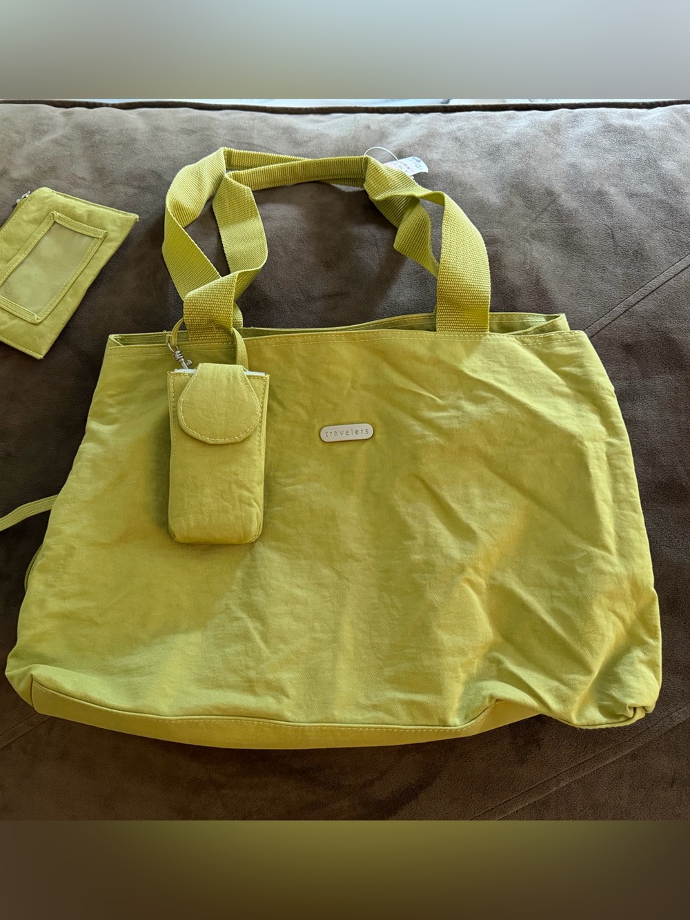 Travelers Yellow Canvas Tote Bag with Card Pouch - Picture 1 of 11